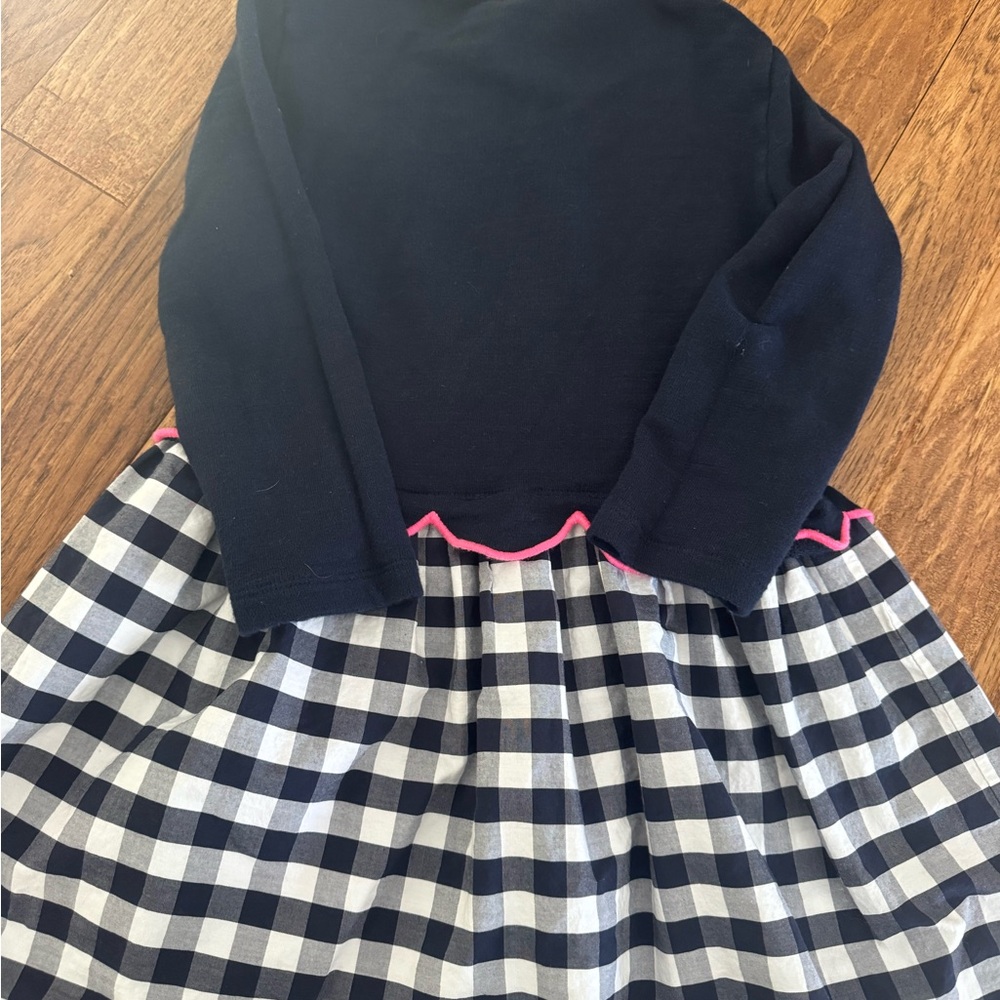 Navy and Gingham Dress with Pink Trim